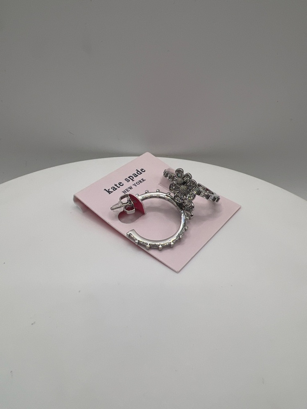 011. kate spade silver plated earrings with floral crystal accent. - Picture 2 of 4